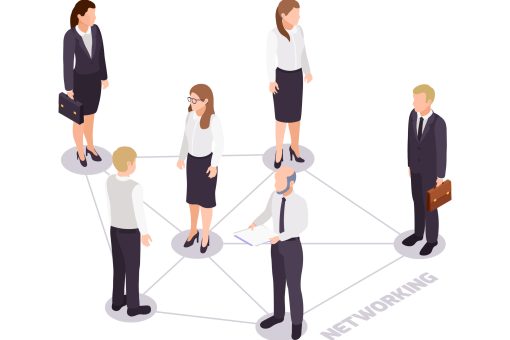 Soft skills network concept icon with isometric business characters vector illustration